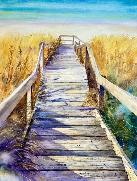 Dune Steps.  Framed original Watercolour, 30” w x 40” h